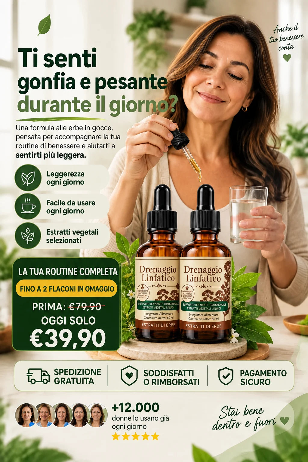 Gocce per il drenaggio linfatico: formula alle erbe per sentirti più leggera