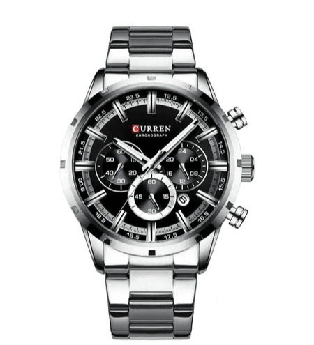 Relógio Masculino Curren Luxury FFOrder Prata com Preto 