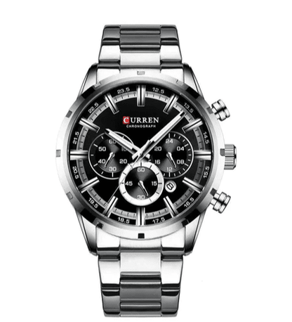 Relógio Masculino Curren Luxury FFOrder Prata com Preto 