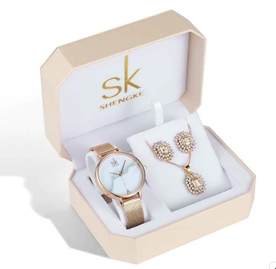 relogio feminino, relogio de luxo, relogio feminino dourado, Relógio Colar e Brincos, relogio feminino de luxo