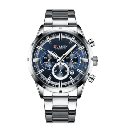 Relógio Masculino Curren Luxury FFOrder Prata com Azul 