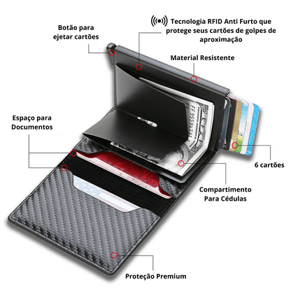 Carteira de couro, Carteira antifurto, carteira compacta, carteira masculina, carteira couro fino, carteira slim