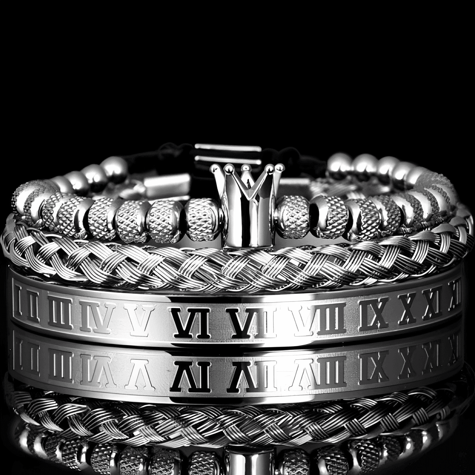 Conjunto Pulseiras Masculina - Nobreza Premium® Modernidade Shop Prata 
