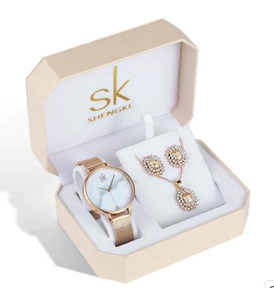 relogio feminino, relogio de luxo, relogio feminino dourado, Relógio Colar e Brincos, relogio feminino de luxo