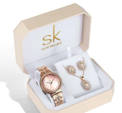 relogio feminino, relogio de luxo, relogio feminino dourado, Relógio Colar e Brincos, relogio feminino de luxo